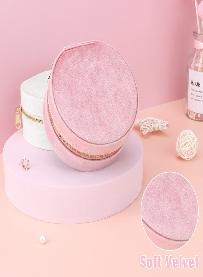 DesignSter Travel Jewelry Box - Velvet Mini Jewelry Organizer, Small Jewelry Case for Girls Women, Jewelry Storage Box for Rings Earrings Necklace (Circular, Lotus Pink) - Image 4